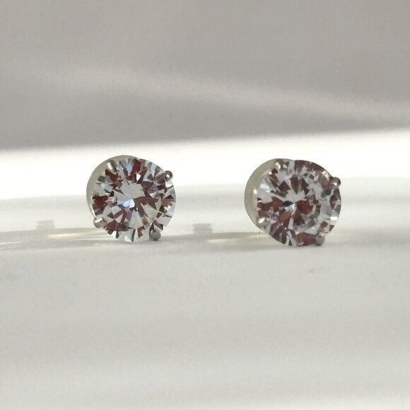 Sterling Silver Vintage Round Cut Solitaire Minimalist Stud Earrings - Picture 2 of 8